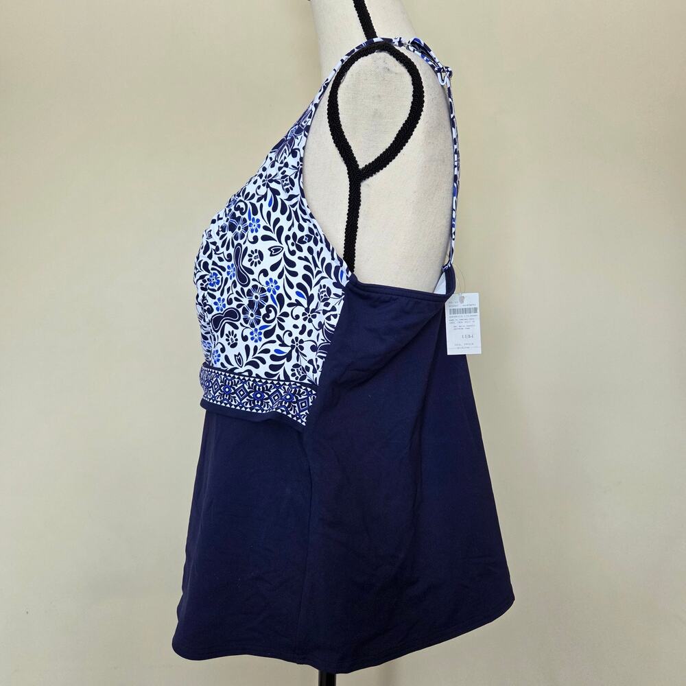 NWT Lands' End 18W Tankini Swim Top Underwire Square Neck Blue Floral - Picture 6 of 15